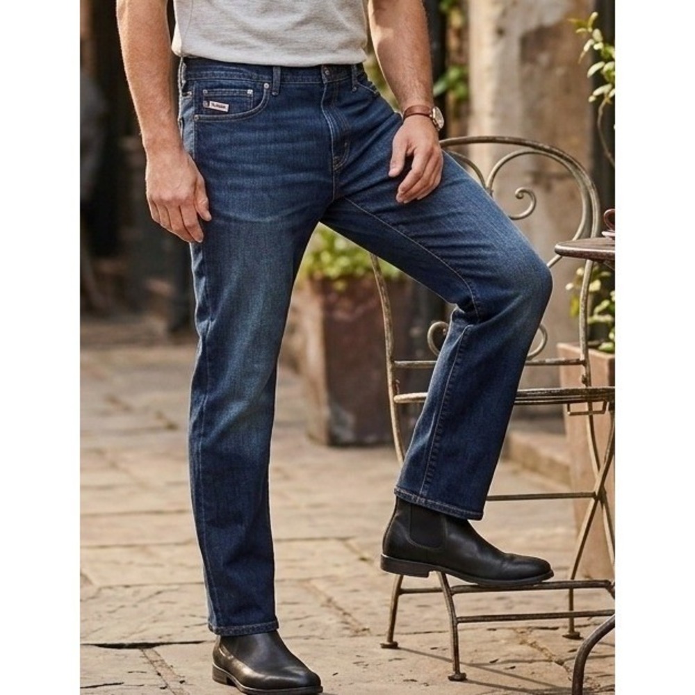 Lands End Square Rigger Jeans Men's 40 Traditional Fit Blue Denim Stretch Casual